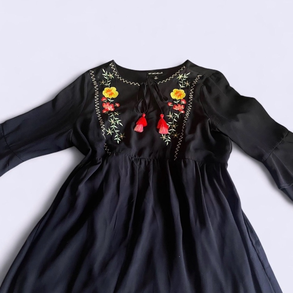 Navy Blue Embroidered High low Dress